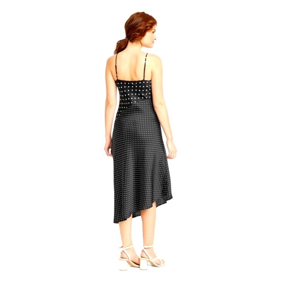 Women's Asymmetrical Midi Slip Dress - A New Day™ Black Polka Dots new - Picture 2 of 8